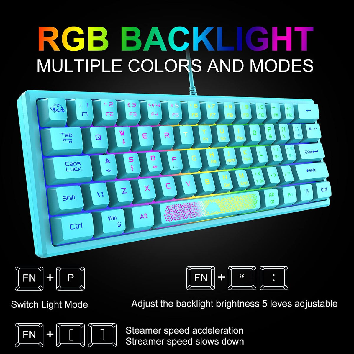 60% Gaming Keyboard and Mouse Combo Samll Mini RGB Backlight Mechanical Feeli...