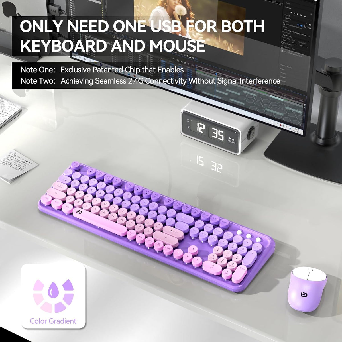 FD Wireless Keyboard and Mouse Combo - 2.4G Full-Sized Cute Colorful Mouse an...
