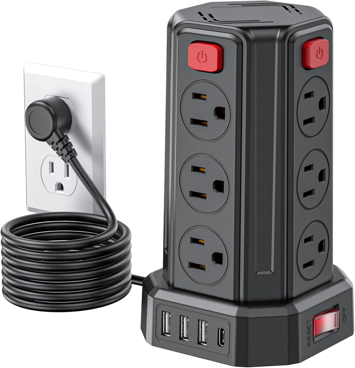 Power Strip 6.5 Ft Extension Cord with 12 AC Multiple Outlets 4 USB (1 USB C)...