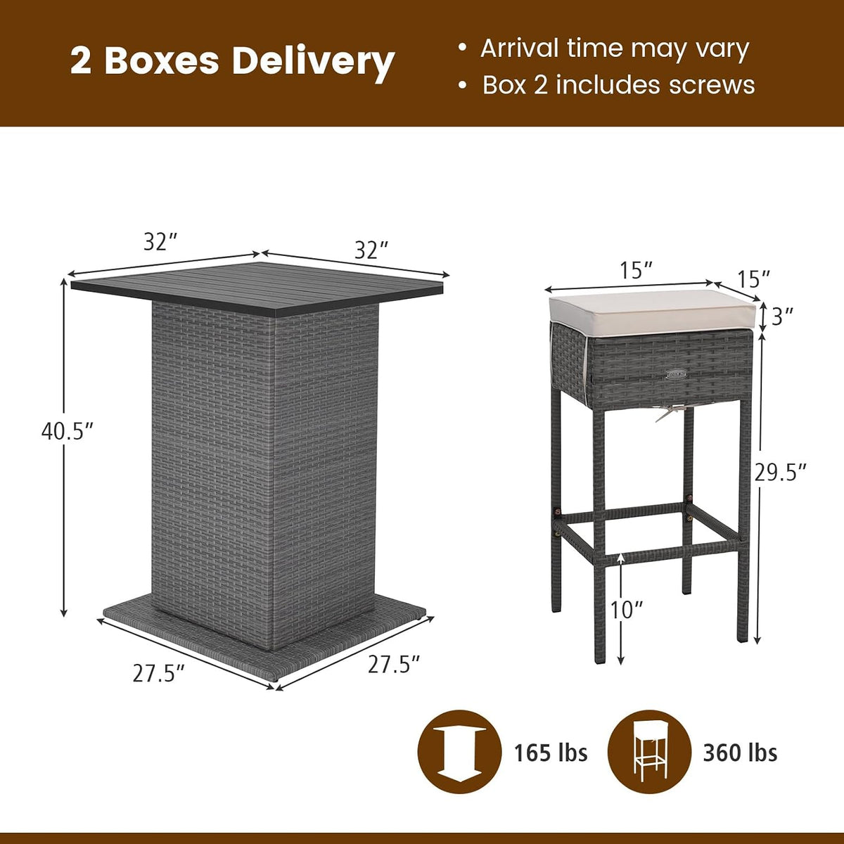 Tangkula 5 Piece Rattan Bar Table and Chairs Set Wirth 4 Cushioned Stools