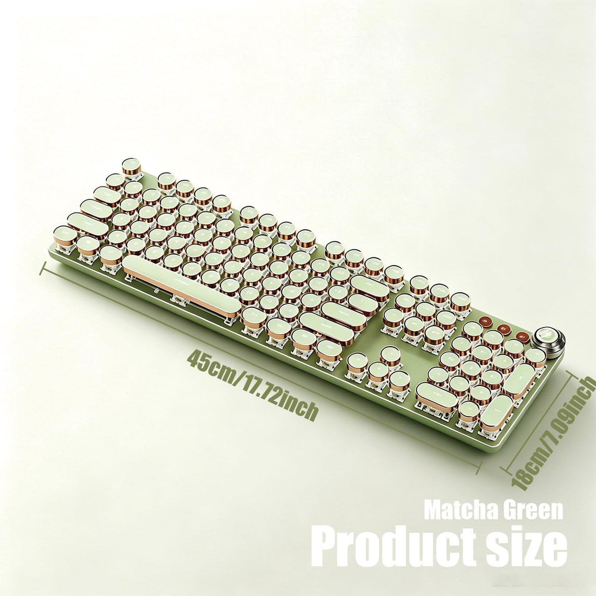 Retro Typewriter Mechanical Keyboard, Green, 104 Keys, Round Keycaps with LED...