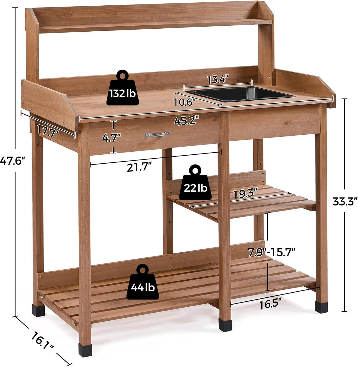 Yaheetech Potting Bench with Sink & Drawer, Outdoor Gardening Table, Brown
