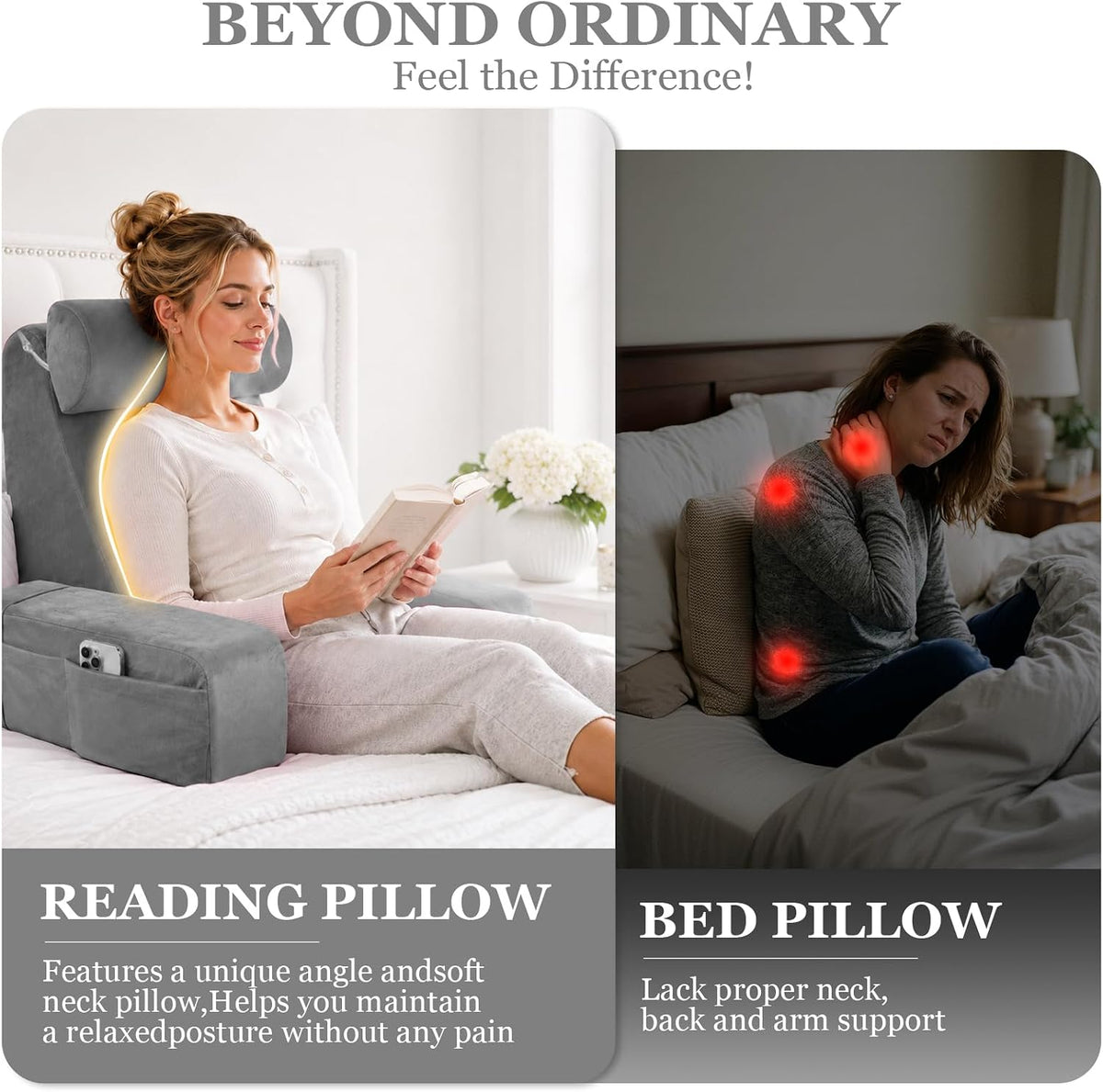 Pillow for Bed Sitting Up,Together with Tablet Pillow Stand,Reading Pillow wi...