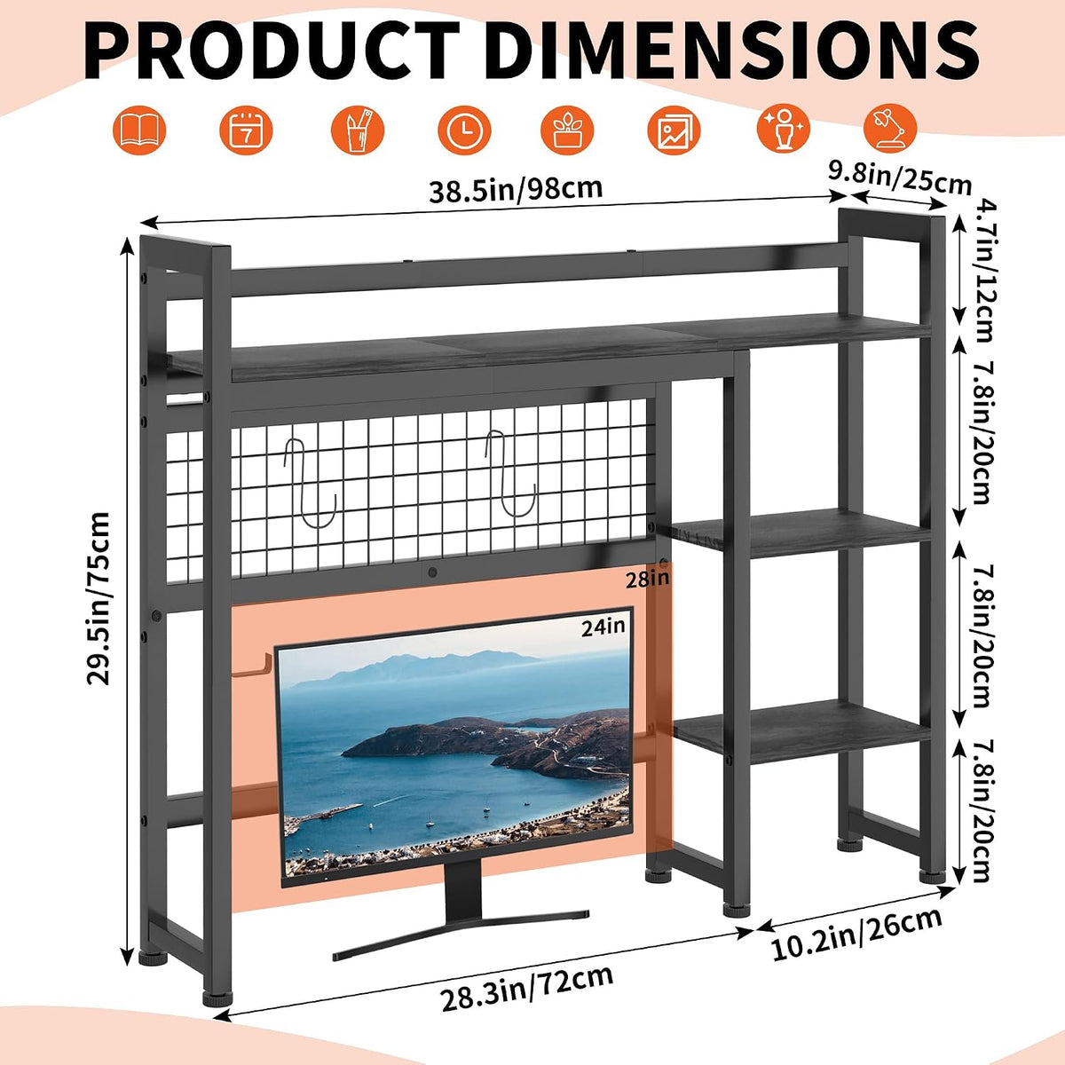 IBVIVIC Desktop Shelf, 38.5'' Desktop Organizer Shelf for Computer Mo...