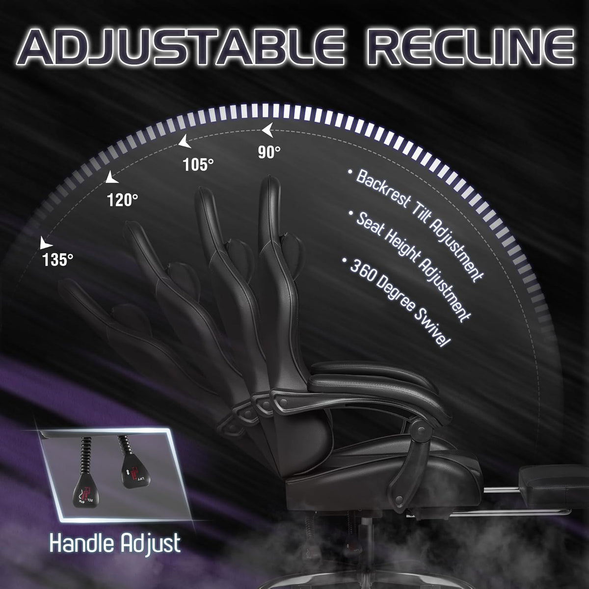 Homall Gaming Chair, Ergonomic, Footrest & Massage Lumbar Support, Black