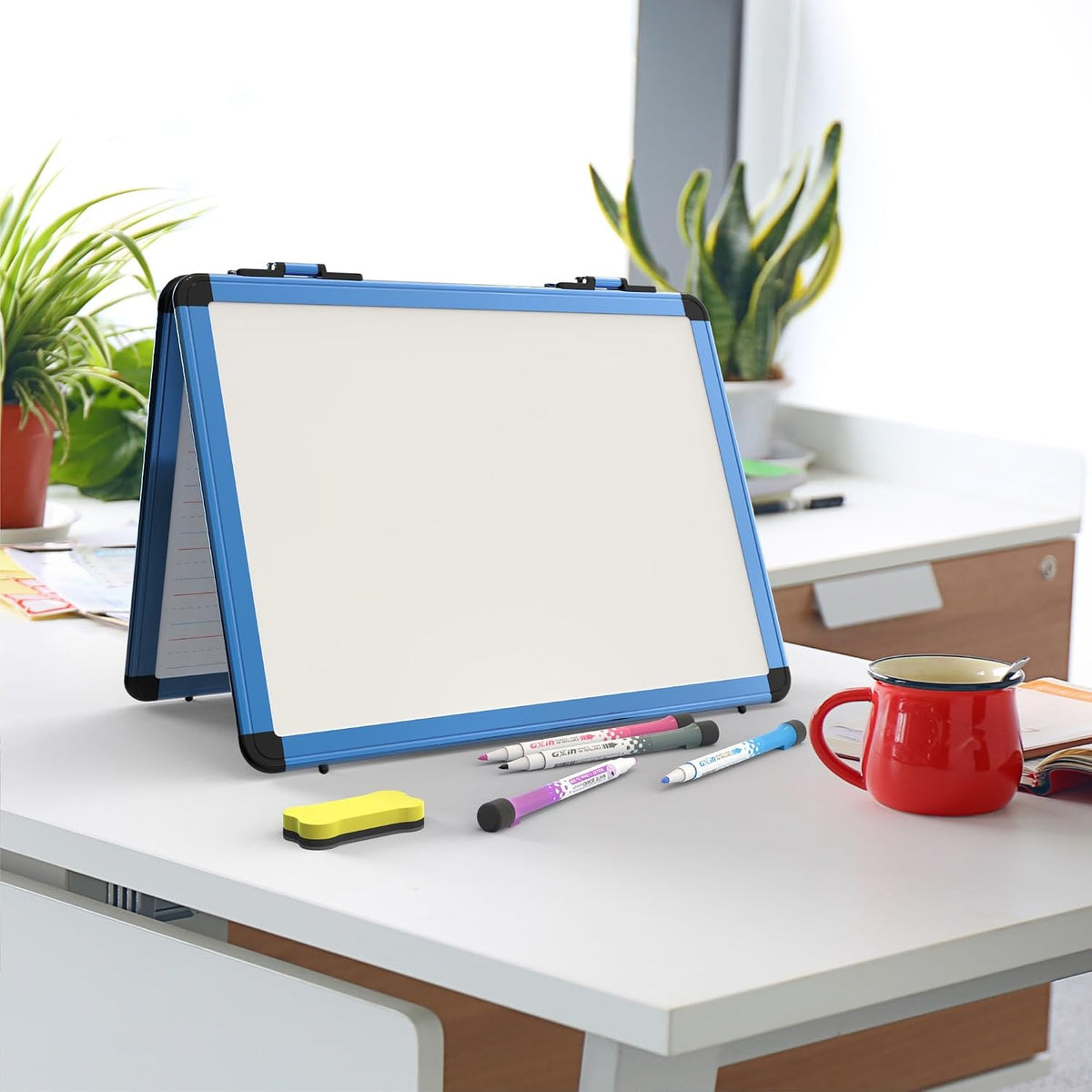 Dry Erase Board, 17x13 inch with 4 Sides Magnetic Whiteboard, A3 Foldable Sma...