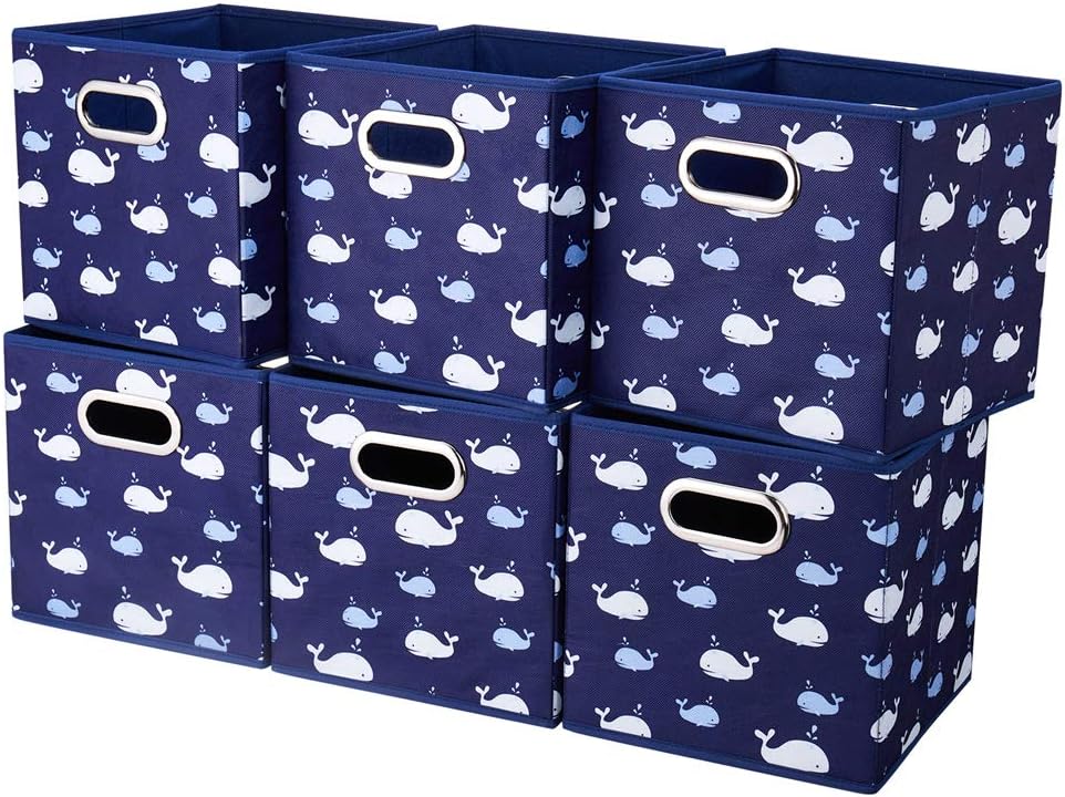 Fabric Cube Storage Bins Whale10.5x 10.5 x 11 in Foldabe Navy Blue Storage Cu...
