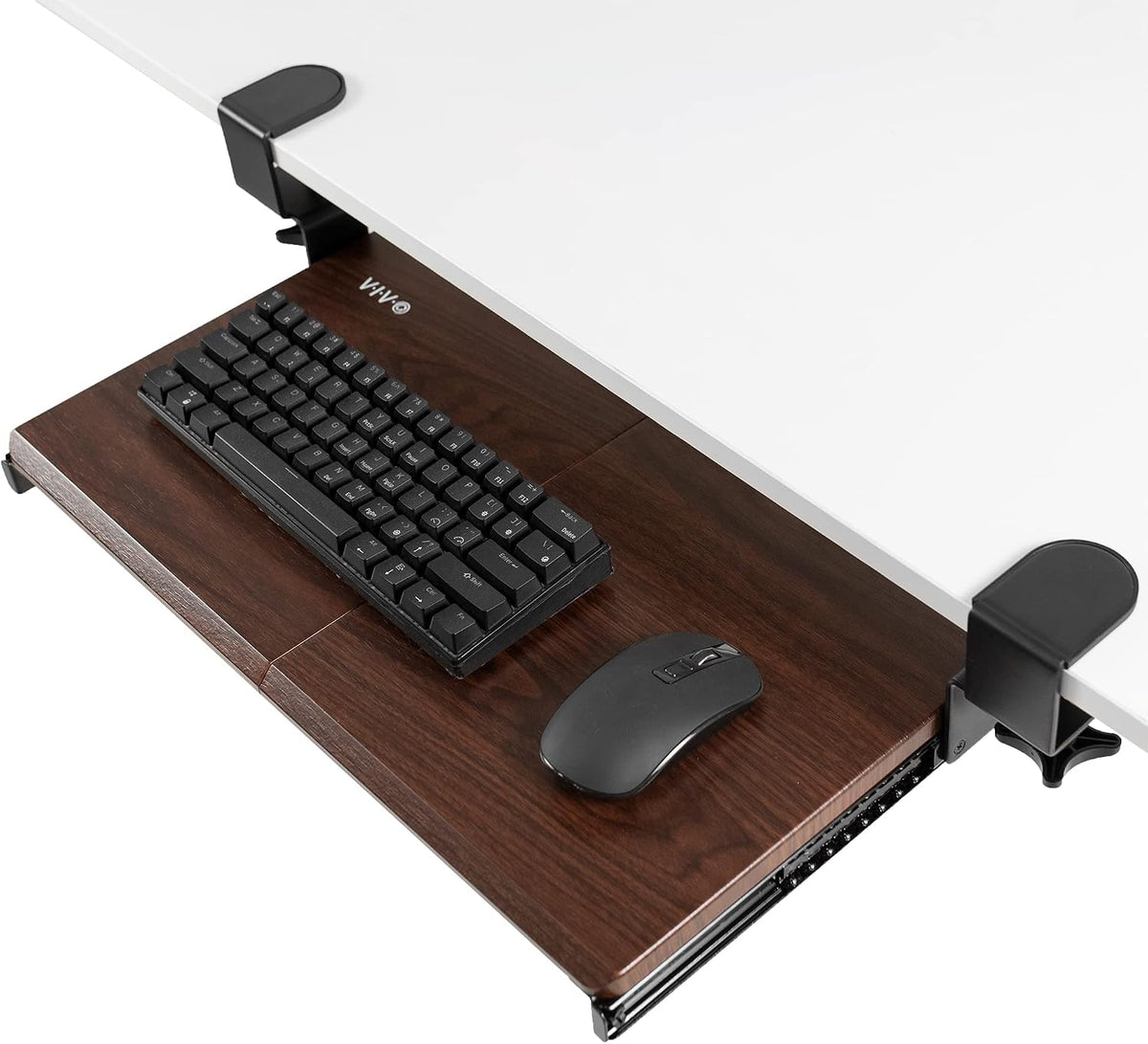 VIVO Dark Walnut Clamp-on 20 x 11 in Keyboard Tray, MOUNT-KB05ES-D