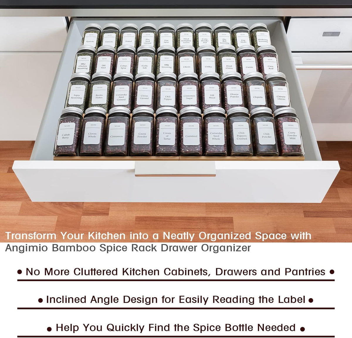 Bamboo Spice Rack Drawer Organizer - 8 Pieces Set- 9" Wide Per Piece - C...