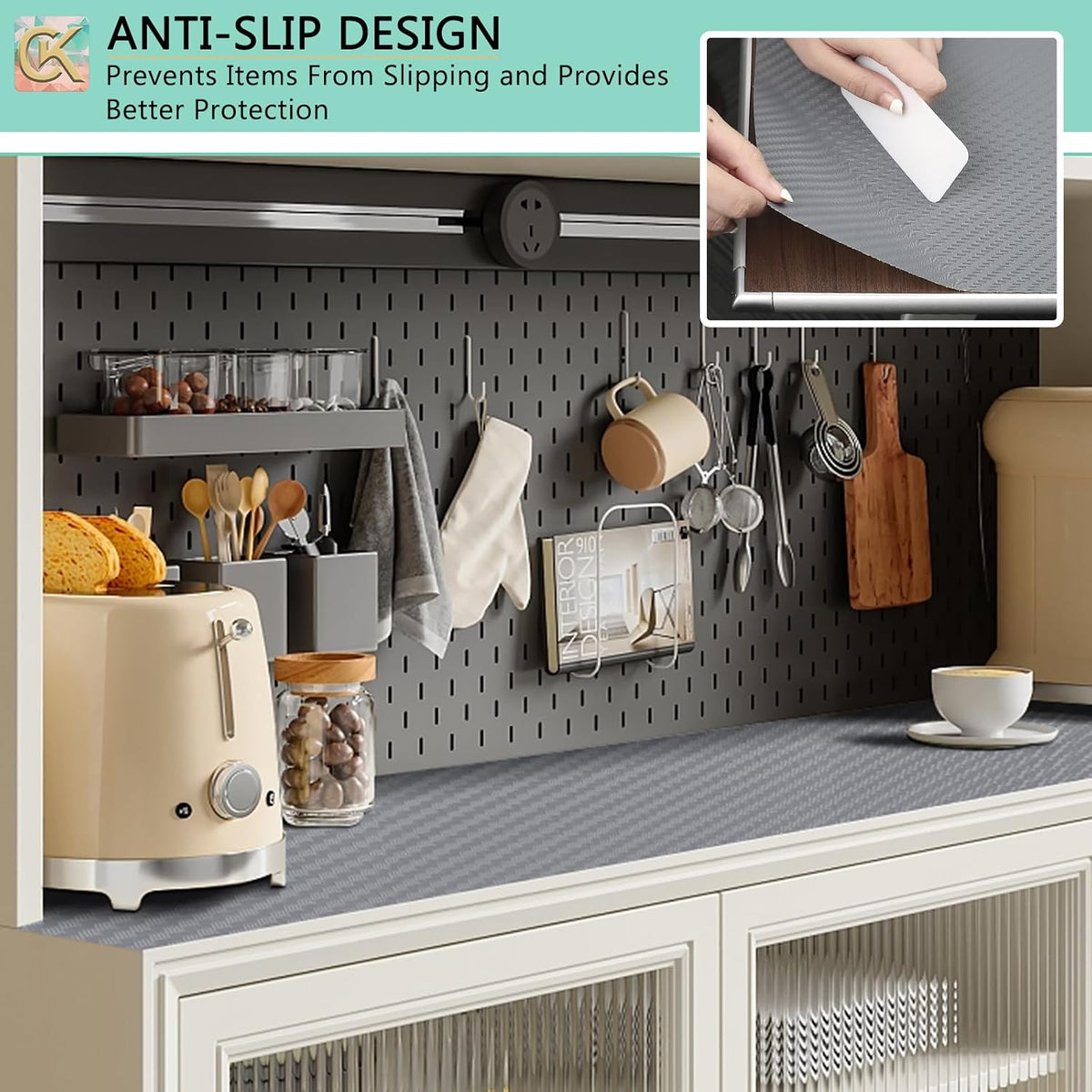 Self-Adhesive Shelf Liner Kitchen Liner, Waterproof Backed Paper Easy Peel an...