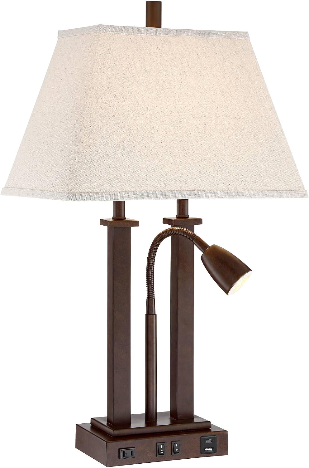 Deacon 26" Tall Desk Lamp Gooseneck USB and Outlet Bronze Brown LED Modern