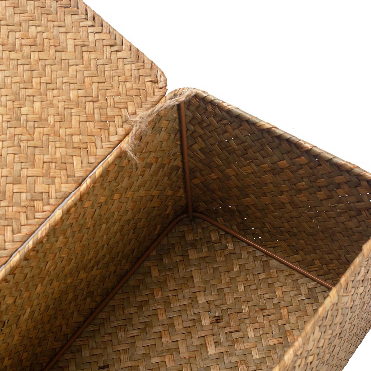 Wicker Basket with Lid, Seagrass Storage Basket, Woven Baskets for Storage, D...