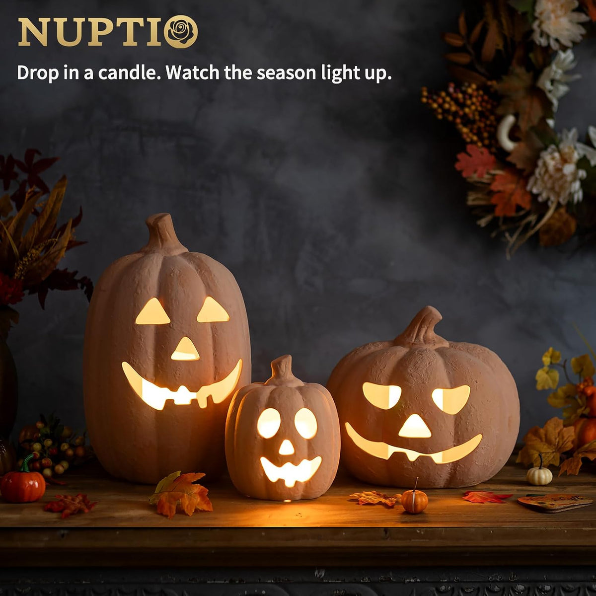NUPTIO Terracotta Pumpkin Halloween Thanksgiving Outdoor Porch Decor, 10"H