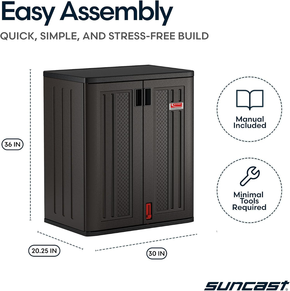 Suncast 30" Heavy-Duty Resin Garage Cabinet, Lockable, Dark Gray
