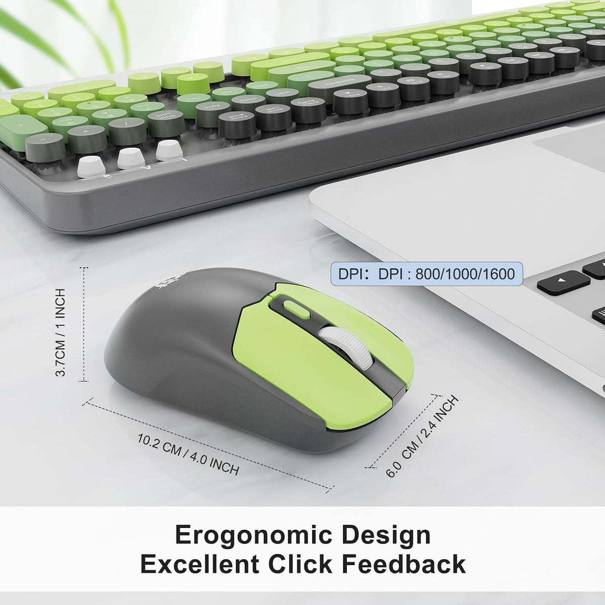 FOPETT Wireless Keyboard and Mouse Combo - 2.4G Full-Sized Cute Colorful Mous...