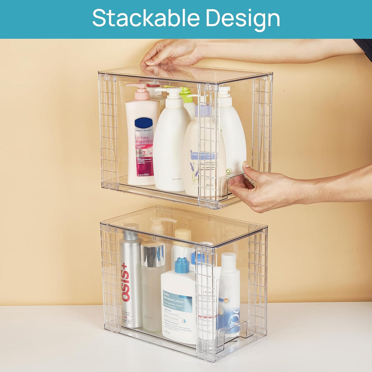 Vtopmart 4 Pack Clear Stackable Storage Drawers,9.7" High Plastic Organi...