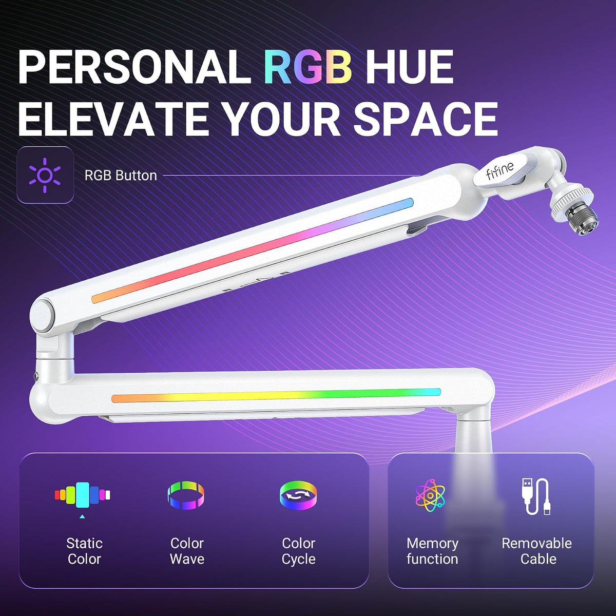 FIFINE BM88ProW RGB Low Profile Microphone Boom Arm for Gaming Streaming