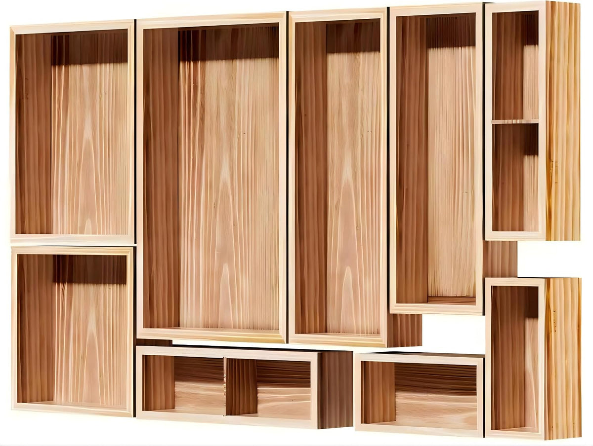 9-Pack Solid Wood Junk Drawer Organizer, Modular Desk Drawer Tray & Acces...