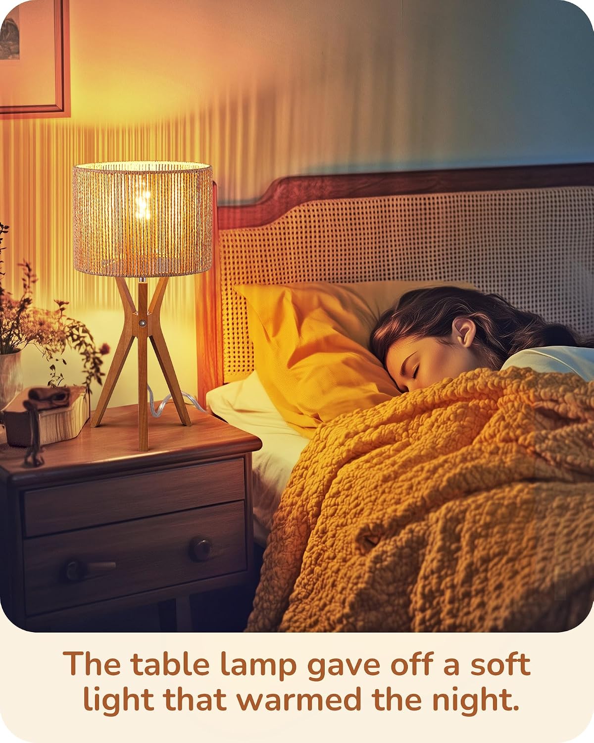 EDISHINE 17.5" Rattan Table Lamp, Handmade Paper Rope Woven Lampshade, E26