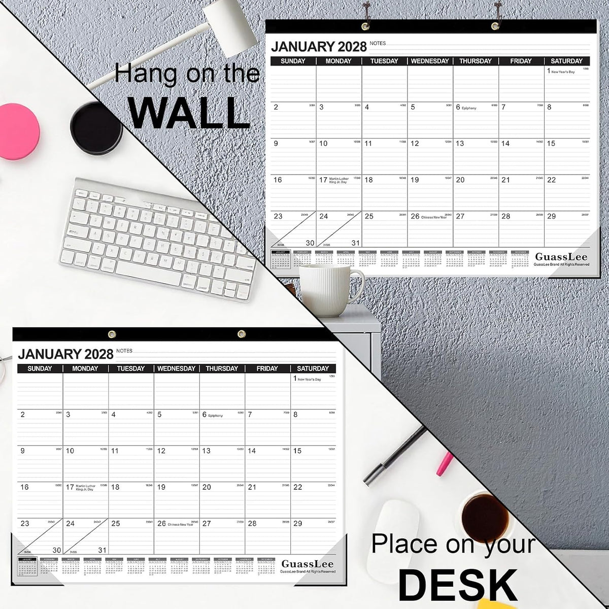GuassLee Large Desk Calendar 2027 3 Pack, 18 Months Jan 2027–Jun 2028