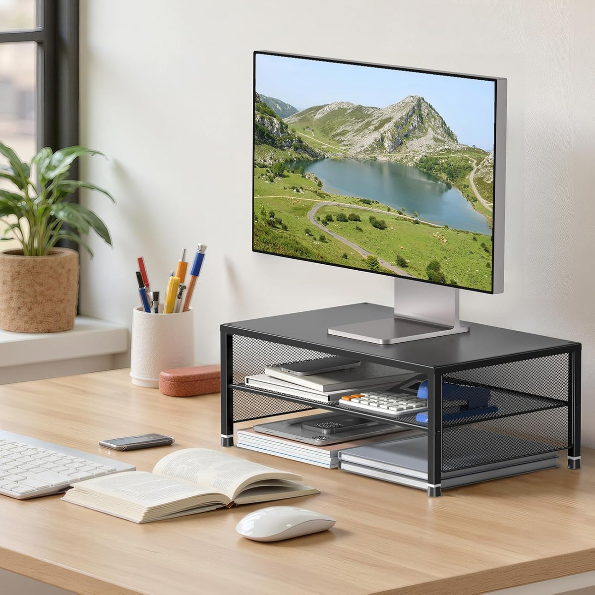 ECOLOVI 2-Tier Computer Monitor Stand Riser, Printer & Laptop Stand, Offi...