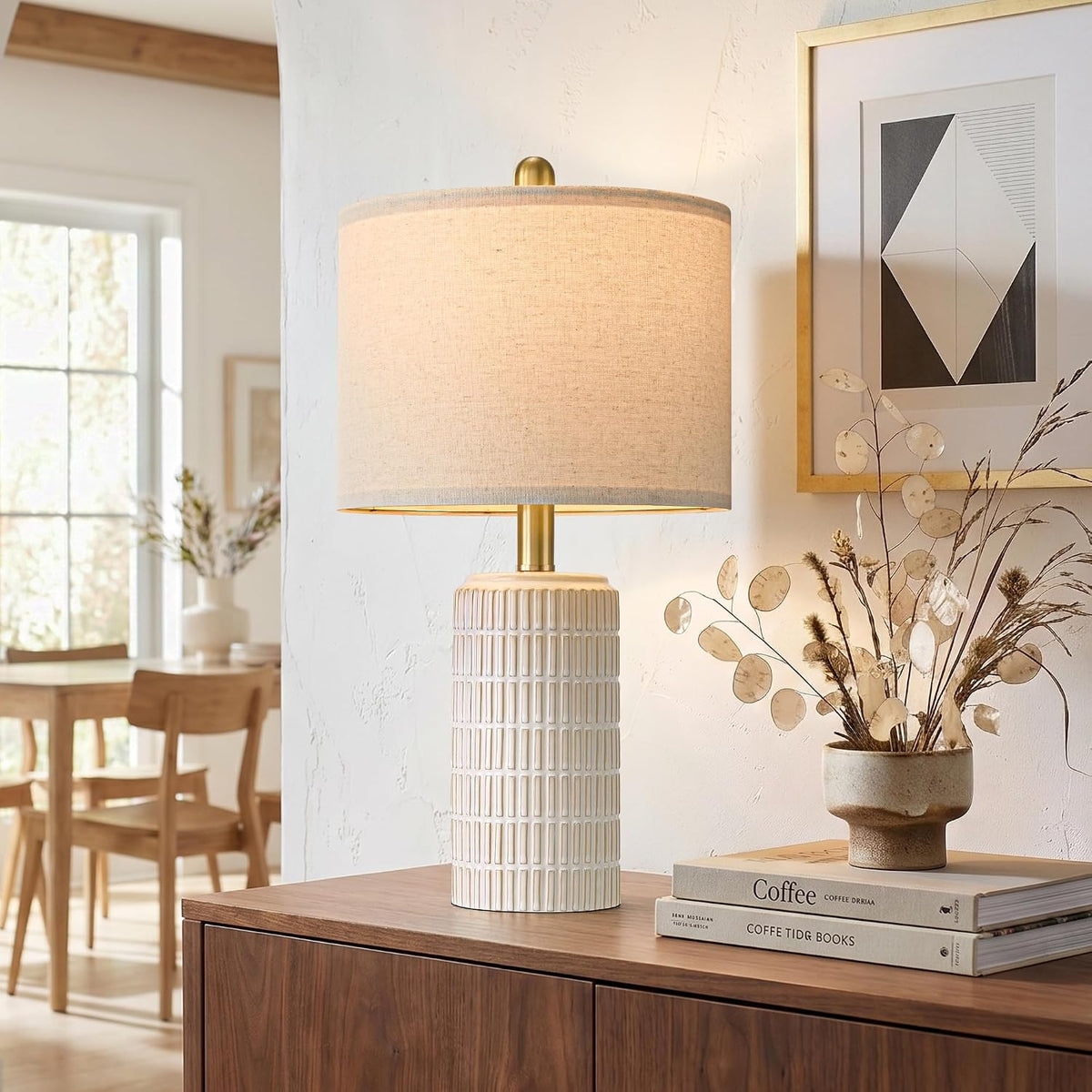 PoKat 21'' Modern Ceramic Table Lamp with Gift Box, White for Bedroom...
