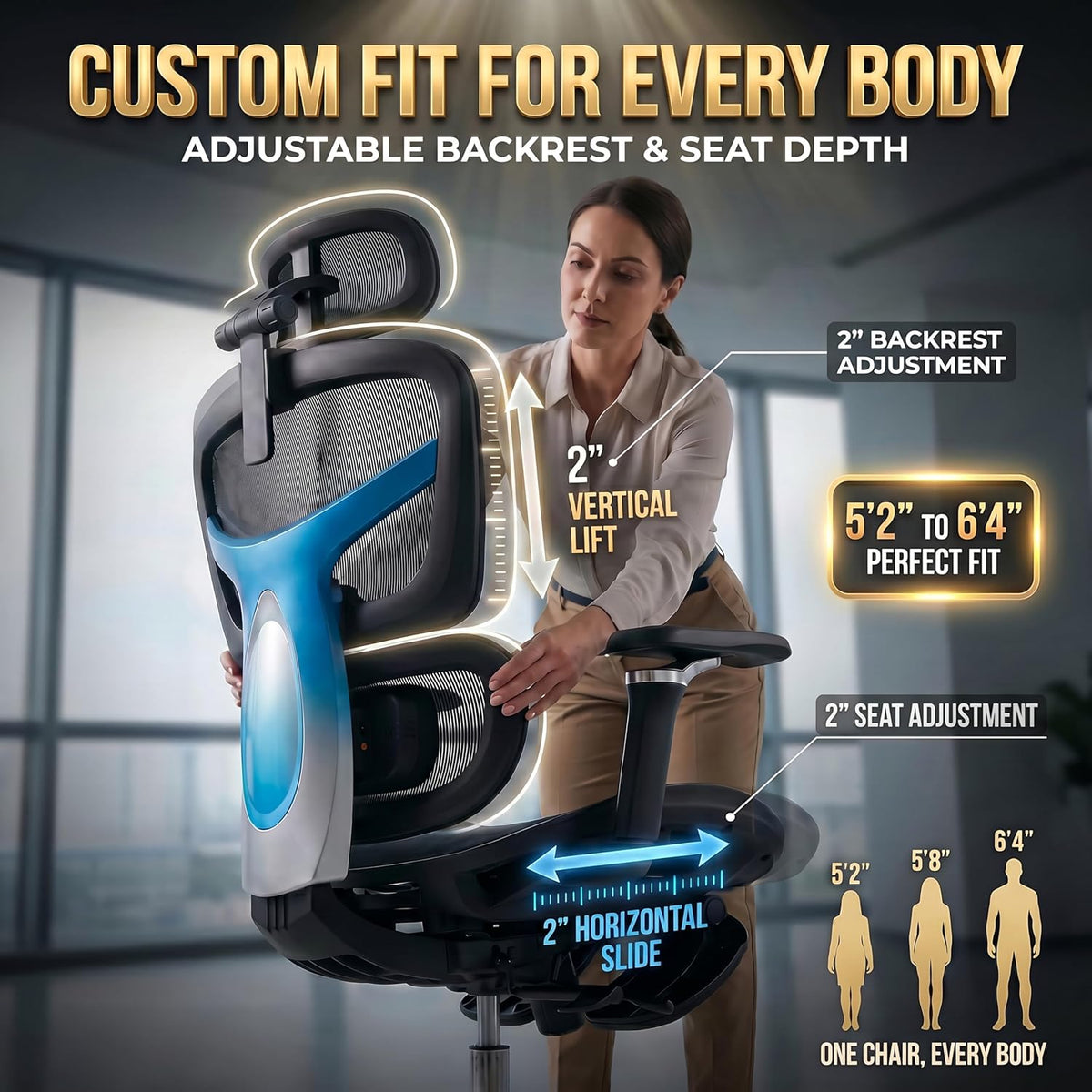 Ergonomic Office Chair with Footrest & 3D Massage Lumbar Support, Adjusta...