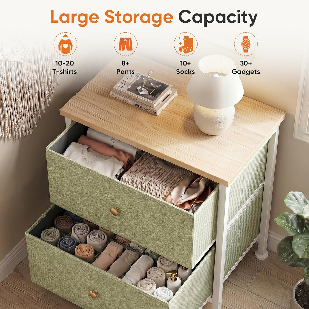Sweetcrispy Nightstands Set of 2 with 2 Storage Drawer, Small Bedside Table