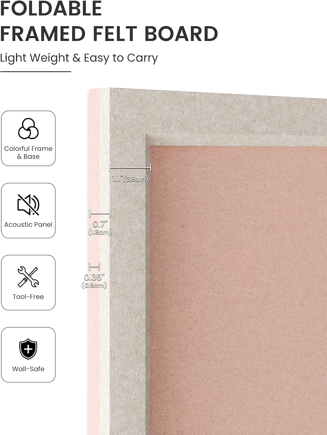 Fluxynara Framed Felt Bulletin Board, 47.2" x 35.4", Pink