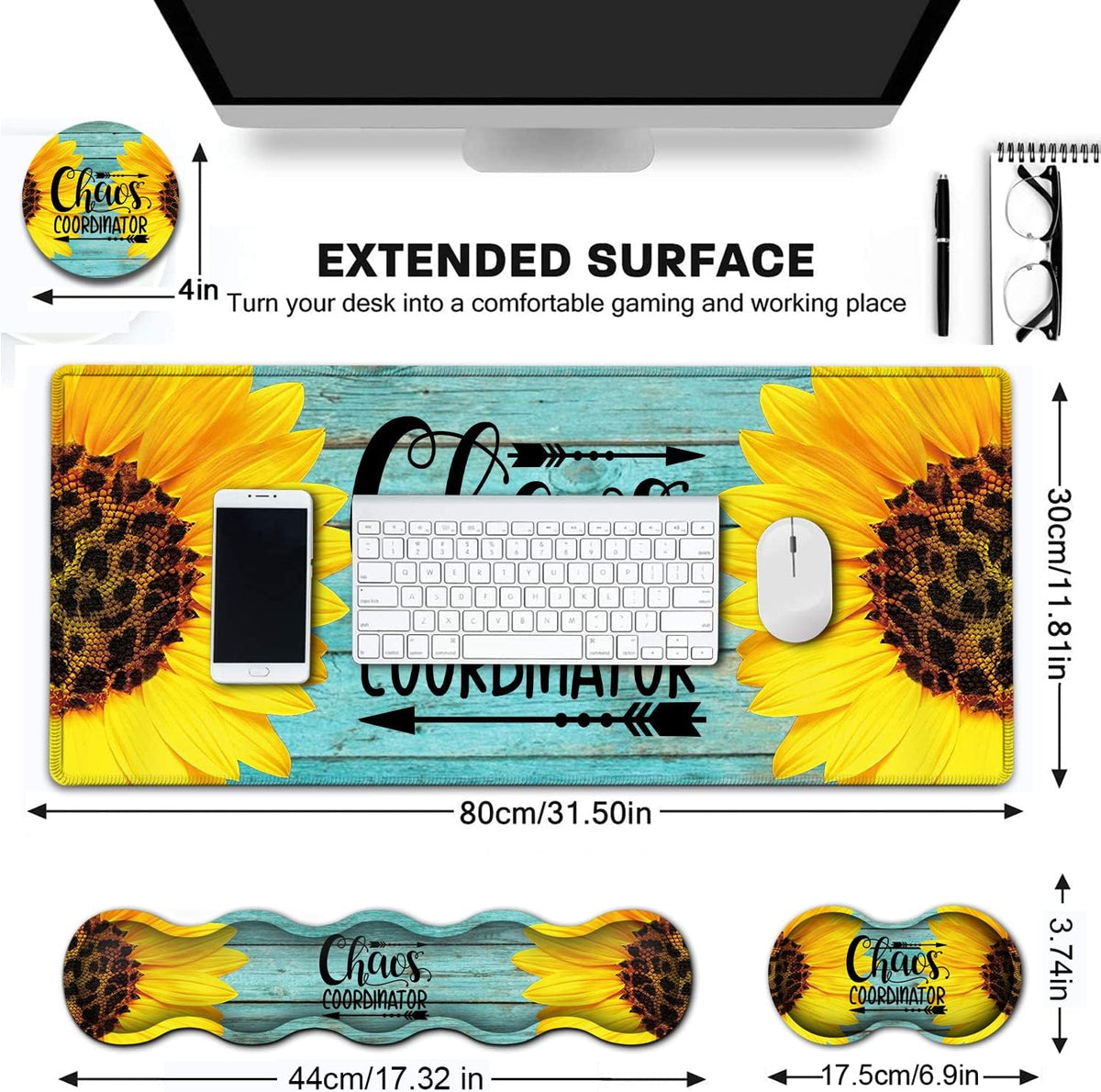 Desk Pad, Keyboard Mouse Pad Set, Extended Gaming Mouse Pad+ Ergonomics Memor...