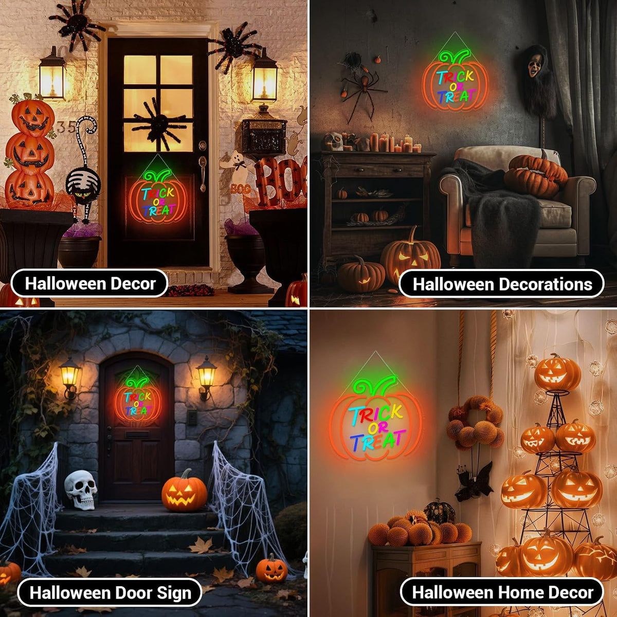 Halloween Neon Sign, Halloween Wall Decor Pumpkin Trick or Treat Neon Signs f...