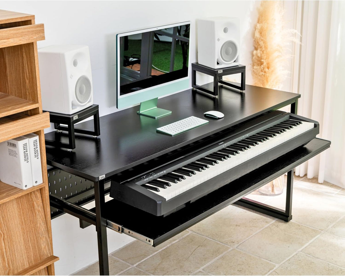 Music Studio Desk with Keyboard Tray and Height Adjustment Bracket, for Full ...