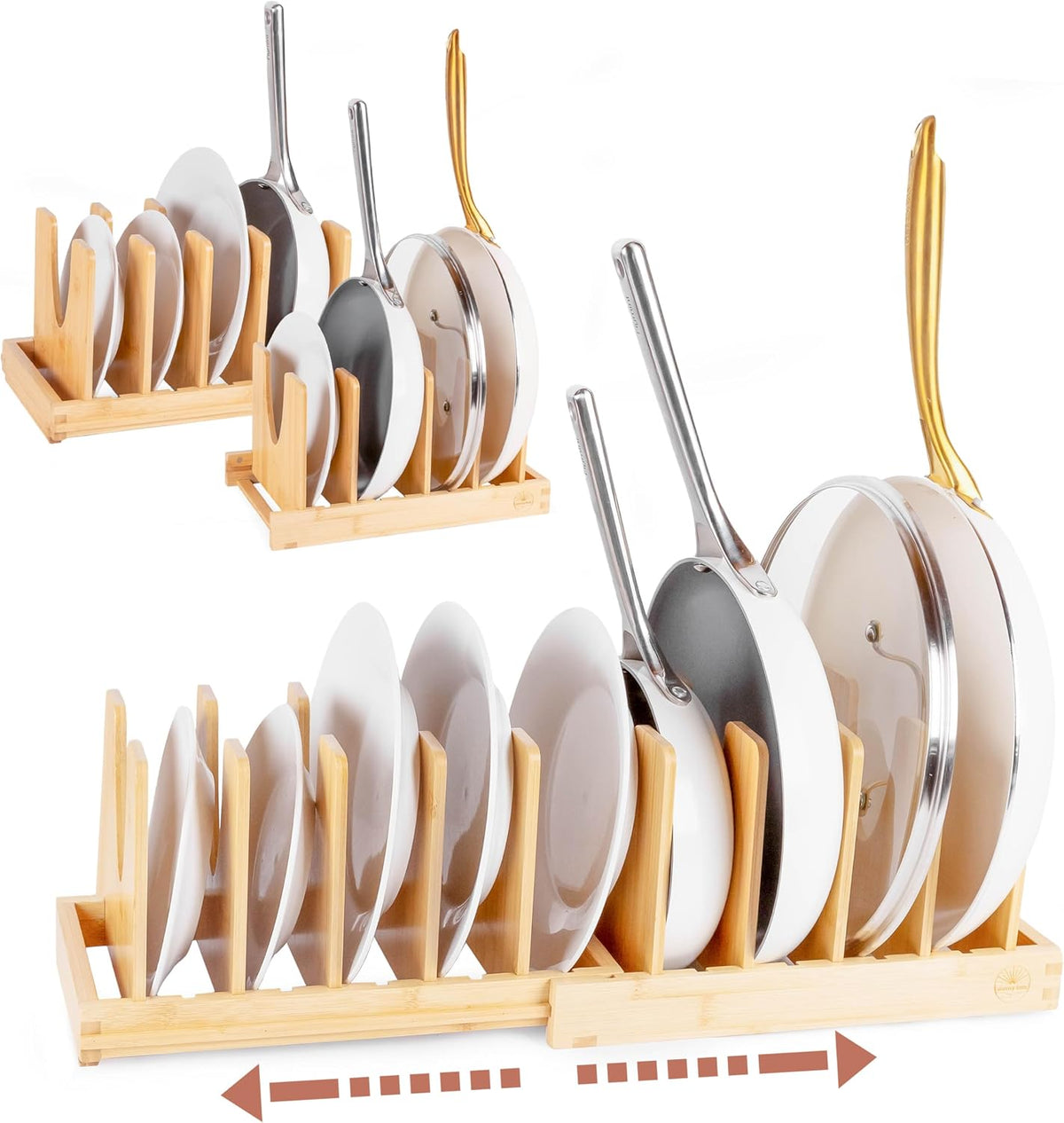 Pot and Pan Organizer for Under Cabinet – Bamboo Pot Lid Organizer for Cabine...