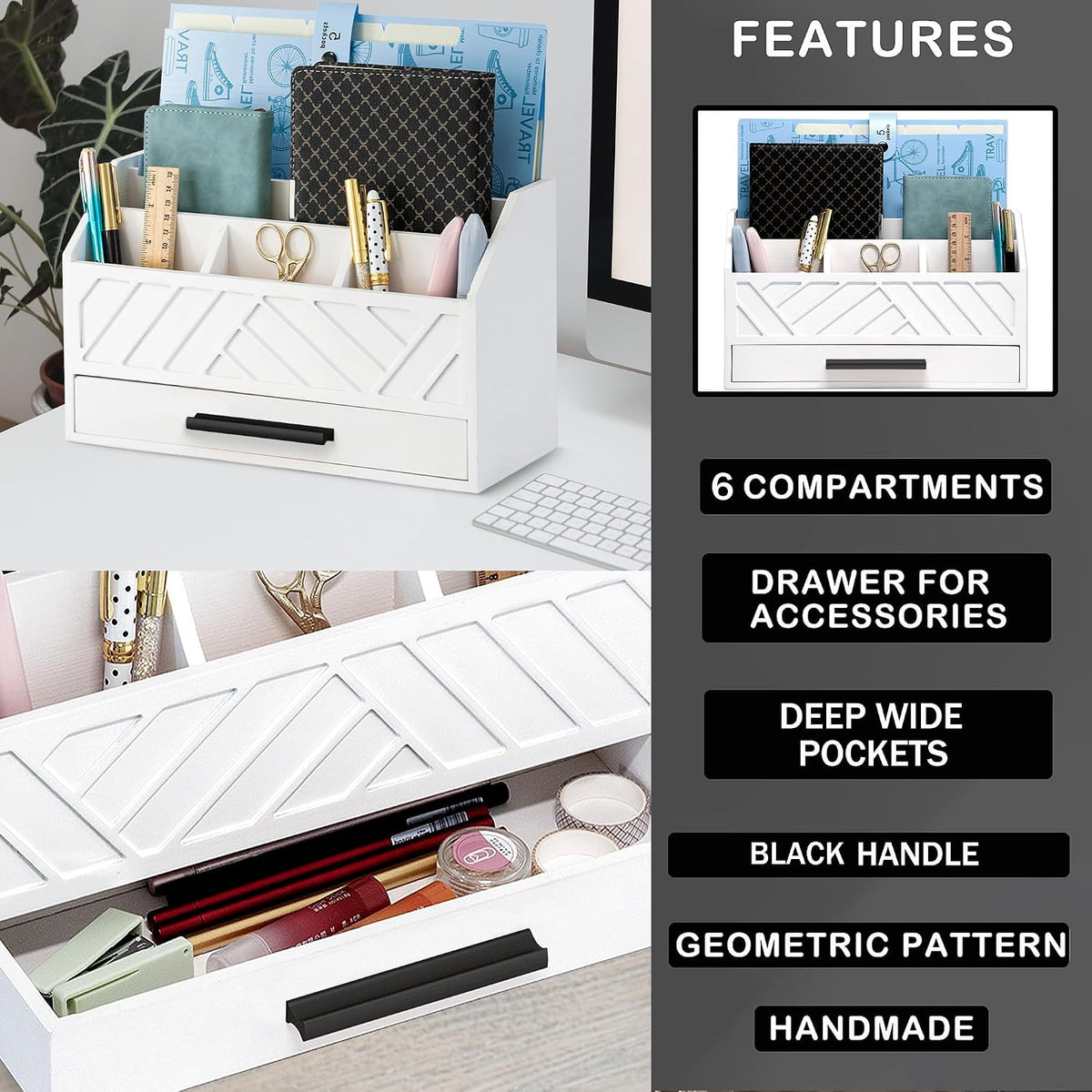 Desk Organizer with Drawer, Countertop Bill Mail Organizer and File Storage