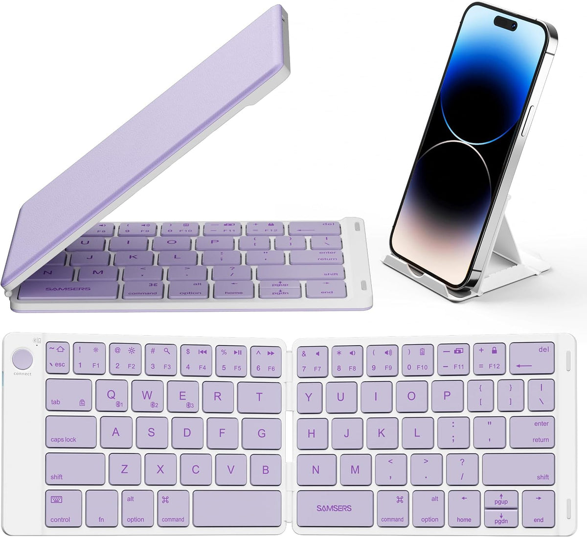 Samsers Ultra Slim Foldable Bluetooth Keyboard for Phone Tablet PC, Purple