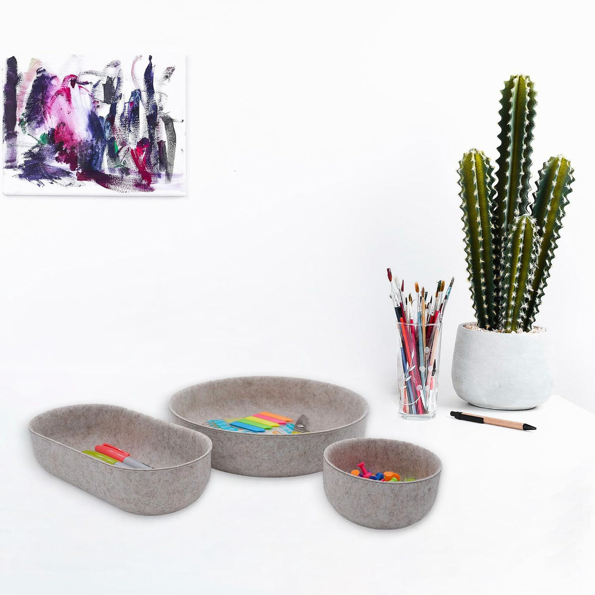 Welaxy EDC Cathall Desk Organizer tray Oatmeal felt bowl nightstand Caddy