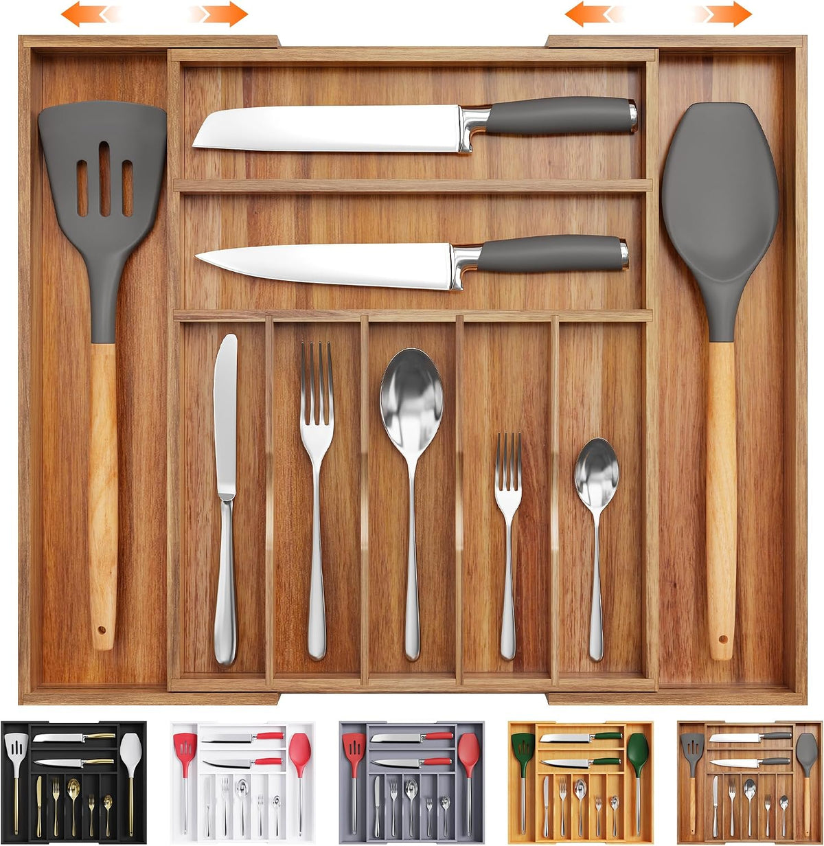 Bellsal Acacia Silverware Organizer Kitchen Drawer Organizer Expandable Bambo...