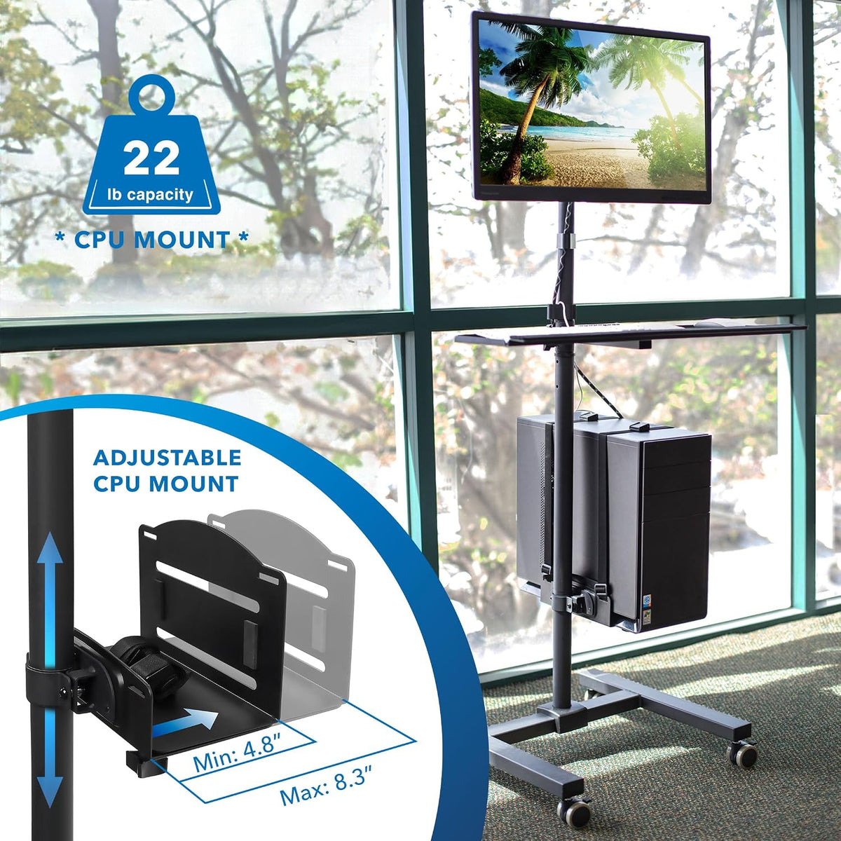 Mount-It! Rolling Computer Cart on Wheels, Mobile Desk Workstation with Monit...