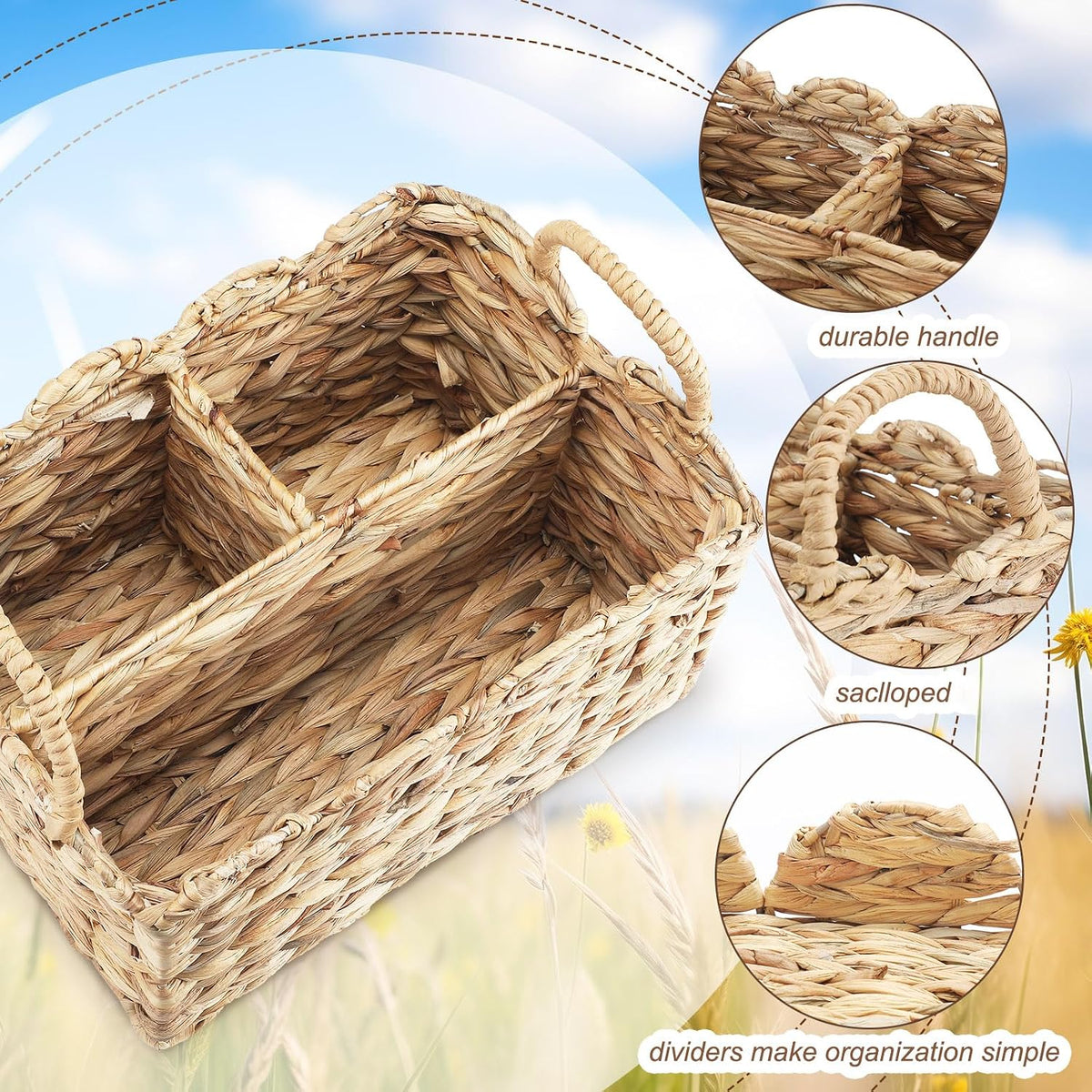 Chunful Wicker Diaper Caddy Scalloped Basket Diaper Caddy with Dividers