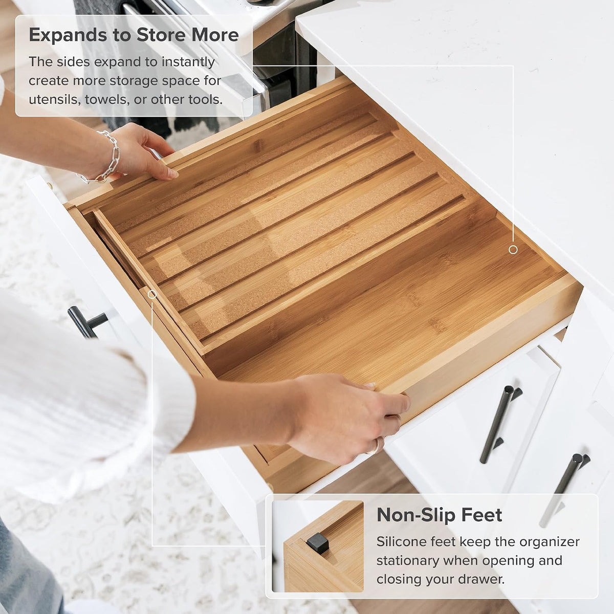 KitchenEdge Expandable Spice Drawer Organizer, Bamboo