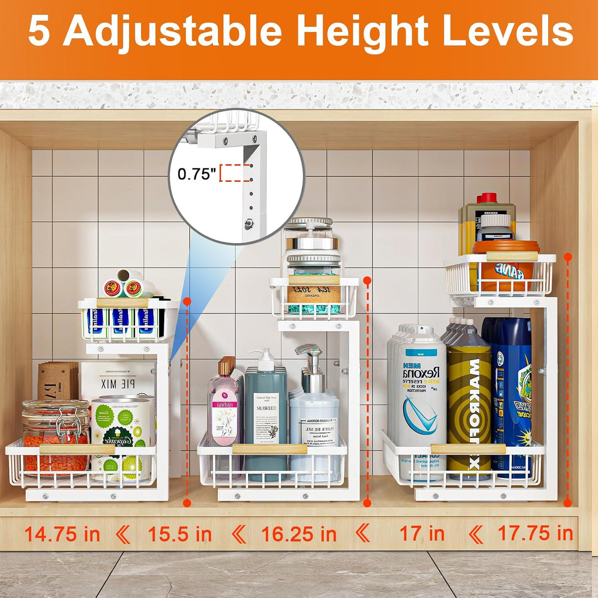 REALINN Under Sink Organizer, Height Adjustable Under Sink Organizers and Sto...