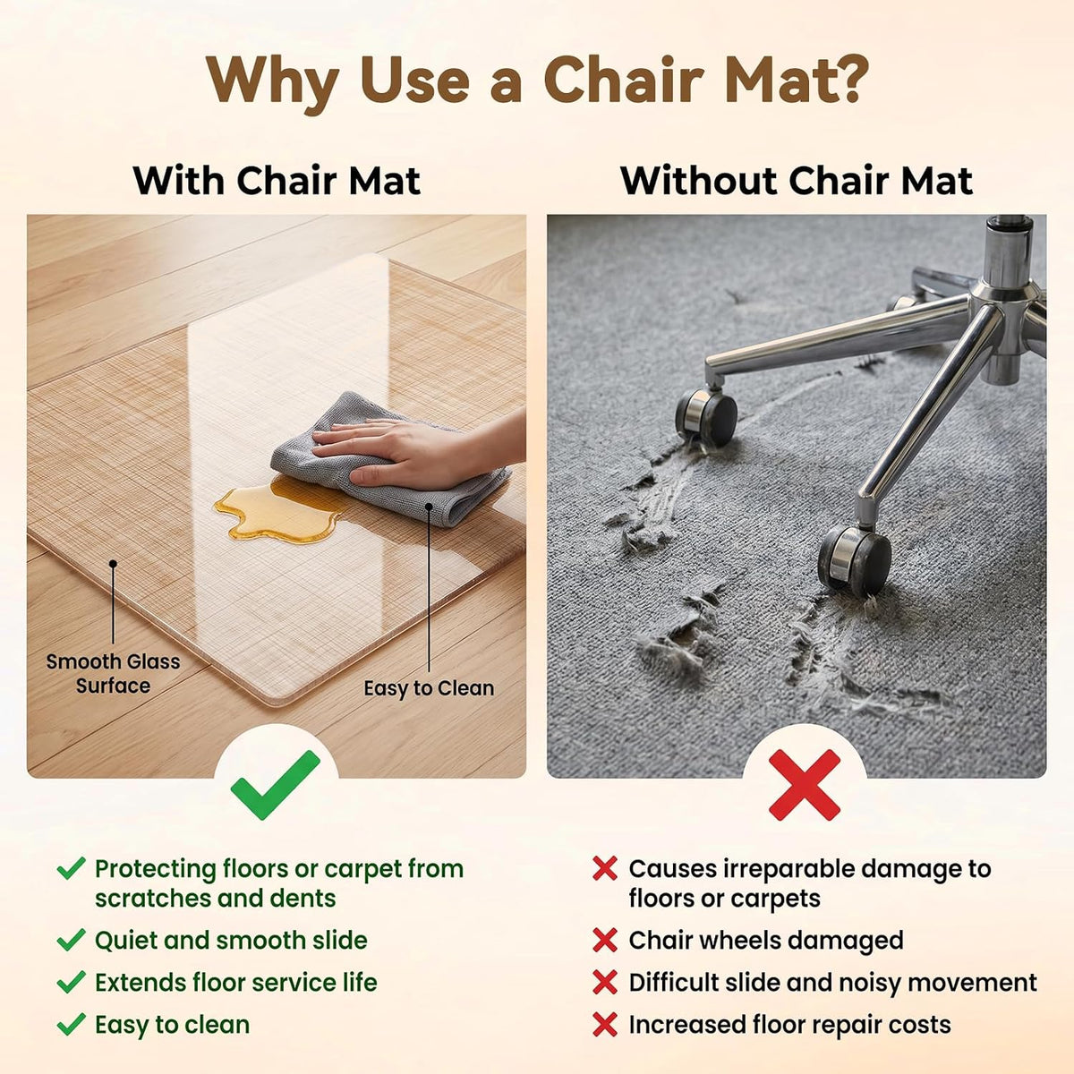 Tempered Glass Floor Mat 48" x 36" Office Chair Mat 1/5" Thick...