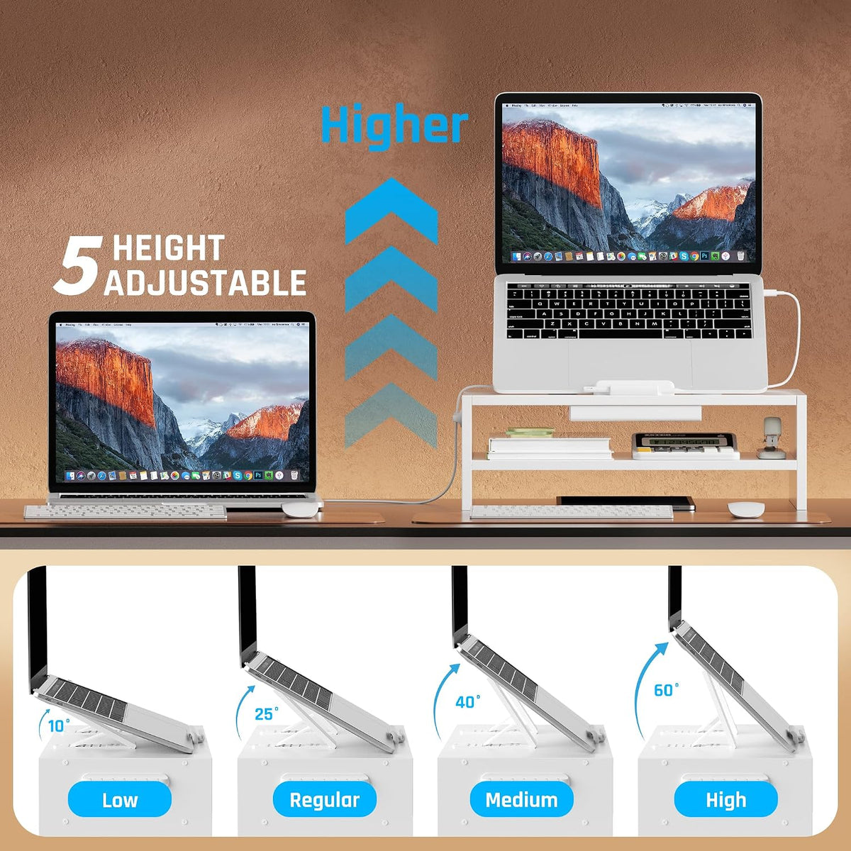 AFOOYO Adjustable Wood Laptop Stand, Ergonomic Height Angles Computer Holder ...