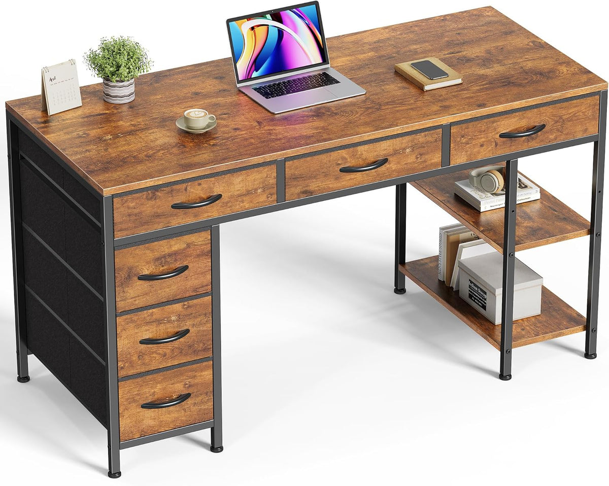 Huuger Computer Desk with 6 Drawers, Office Desk with Shelves, Reversible Gam...