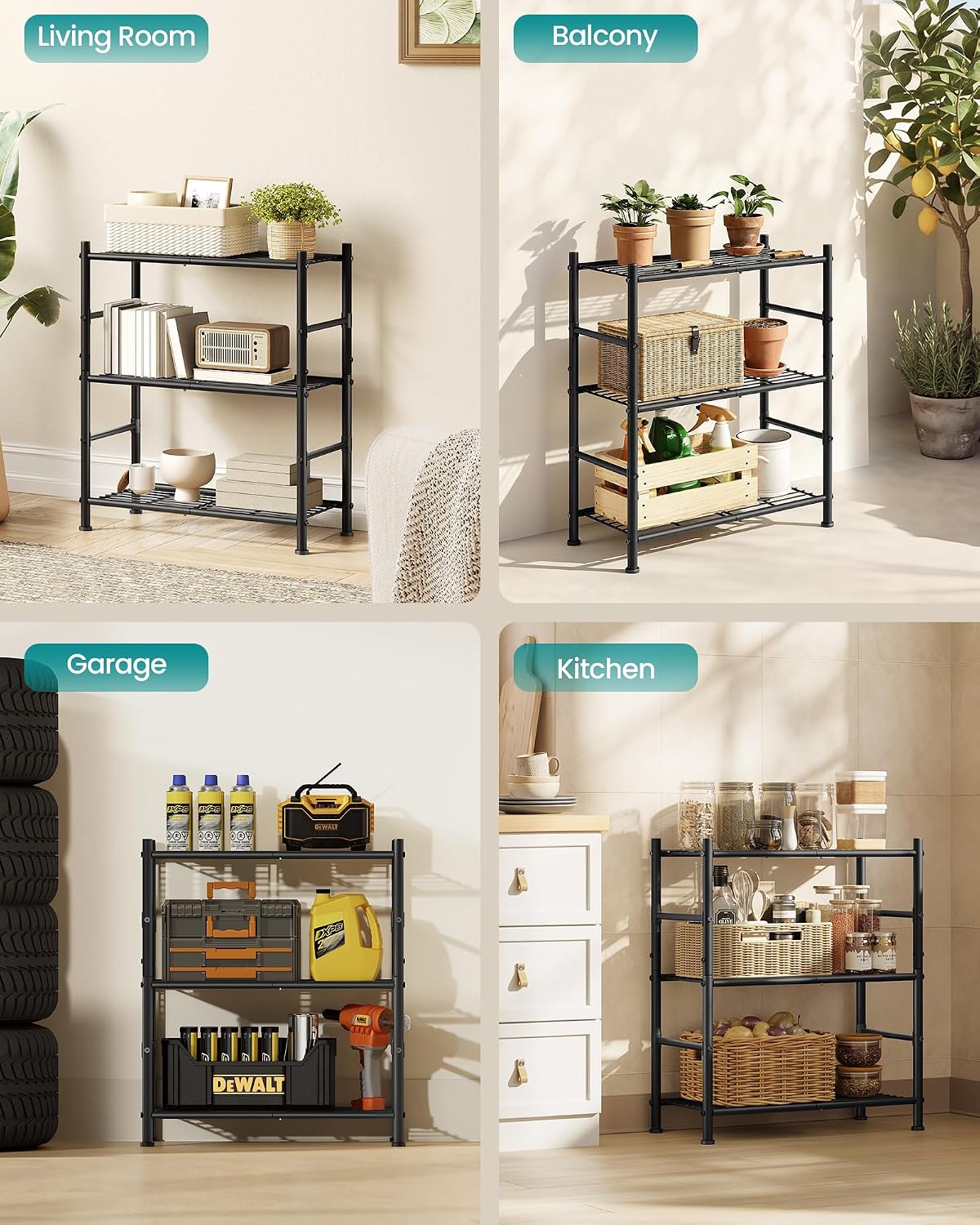 SONGMICS 3-Tier Storage Shelf, Steel Wire Organizer Rack