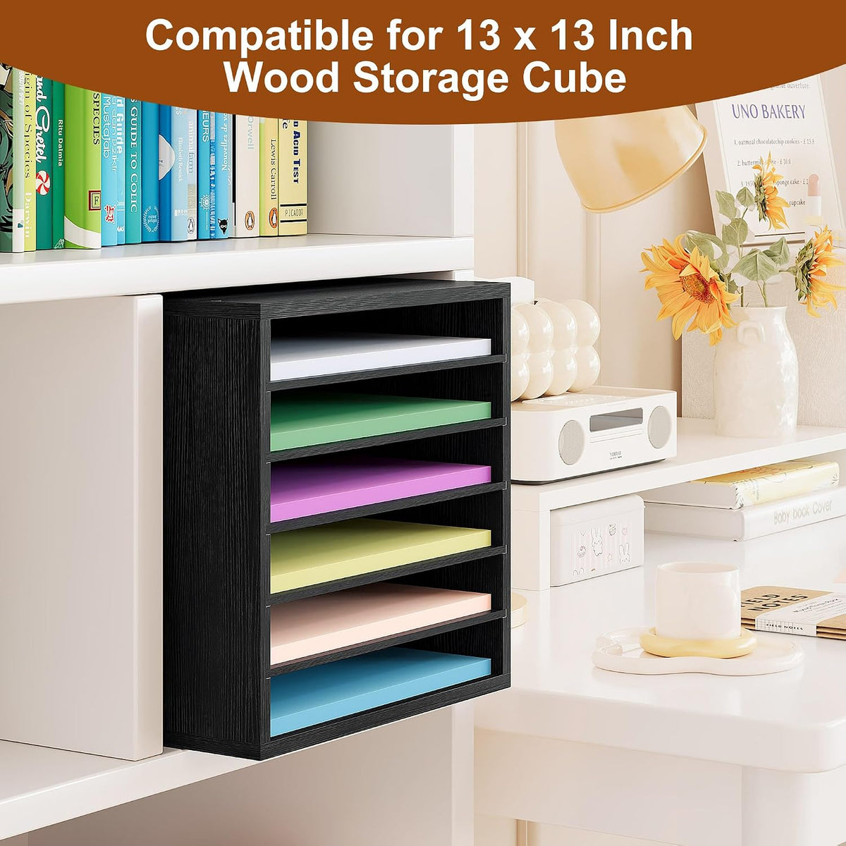 Alpeir Scrapbook Paper Storage Organizer with Adjustable Shelves, Black
