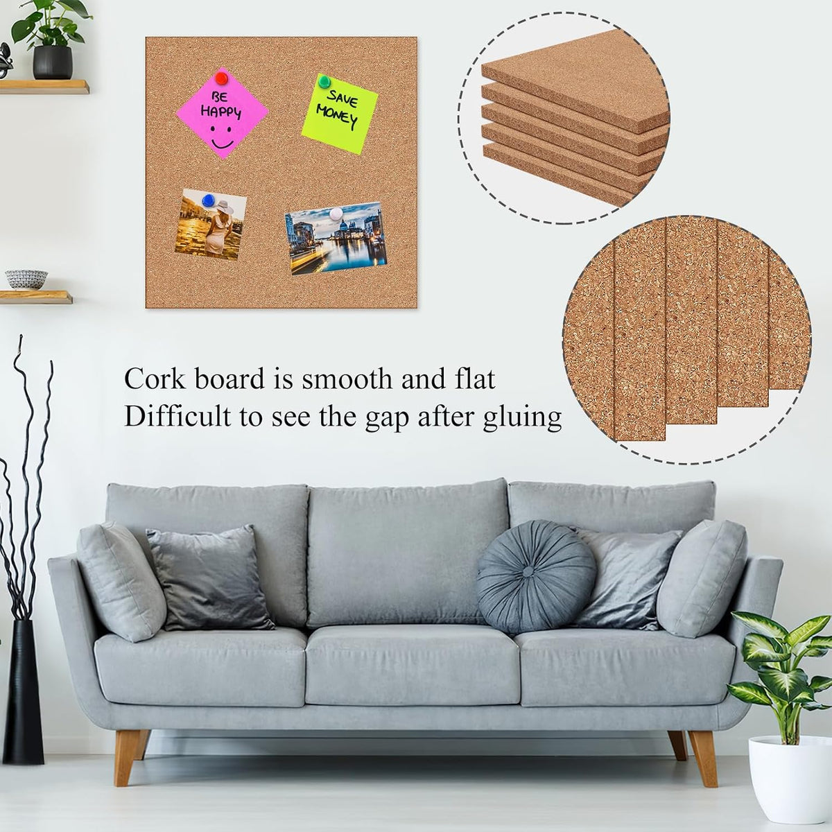 NACHLYNN Cork Board 12 Pack 12 x 12 Self-Adhesive Corkboards for Wall Square ...