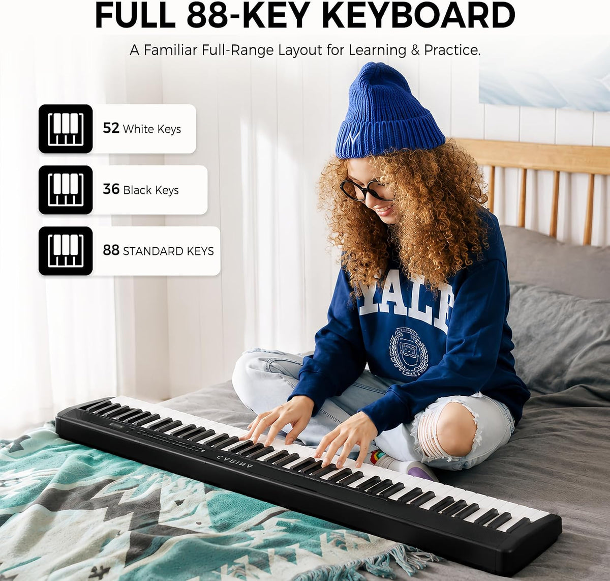 Carina 88-Key Foldable Digital Piano, Semi-Weighted, Portable Keyboard