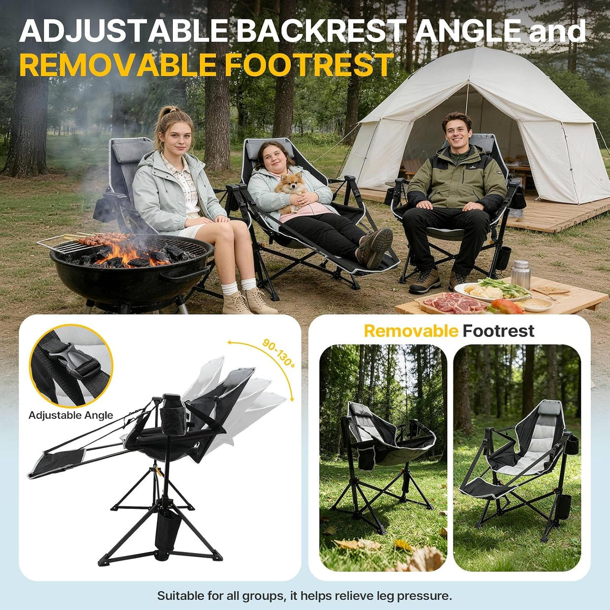 ZENPETIO Hammock Camping Chair with Footrest, 2PK Oversized Rocking Chairs
