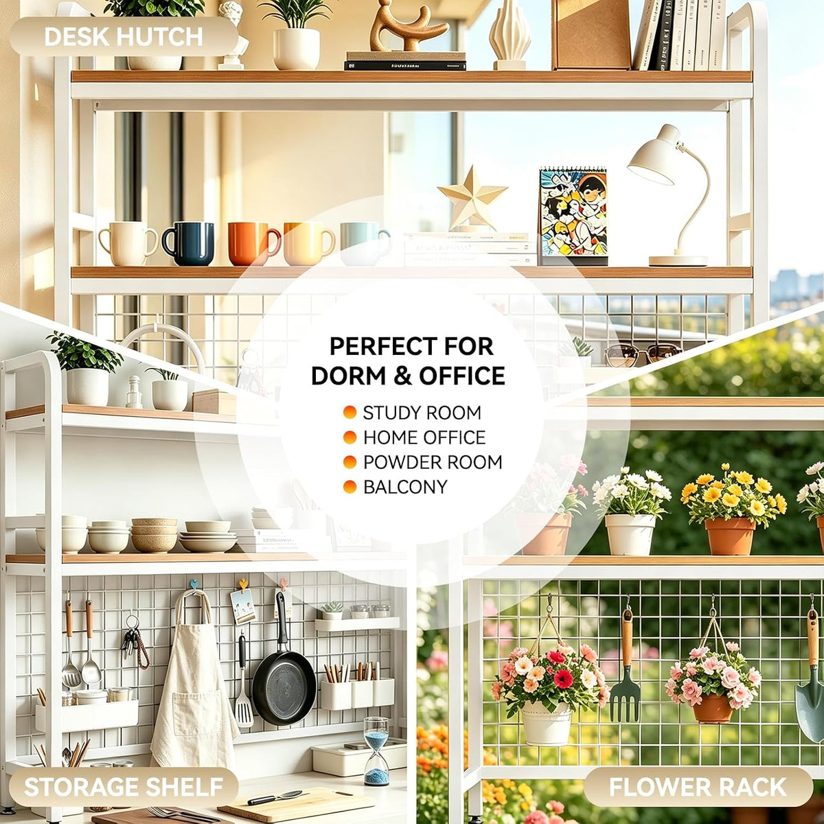 Desktop Bookshelf with Pegboard, 2-Tier Desk Hutch Storage Organizer Rack, Me...